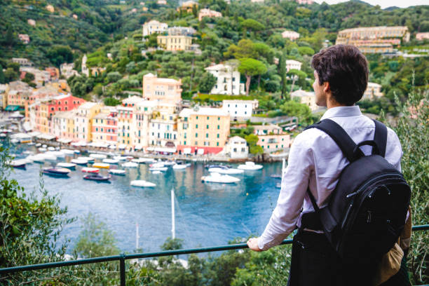 Young professional overlooking Portofino, Italy